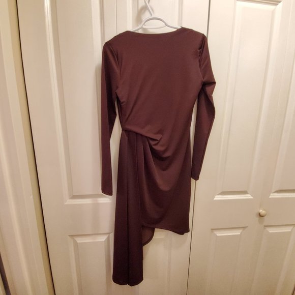 NEW - TOPSHOP Asymmetric Eggplant Crepe Drape Dress - 4 - Picture 5 of 9